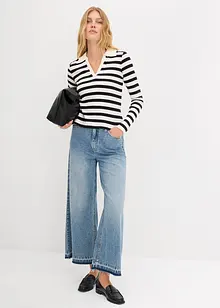 Langermet topp i ribbemateriale med krage, bonprix