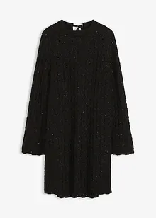 Strikket minikjole med satengsløyfe og paljetter, bonprix