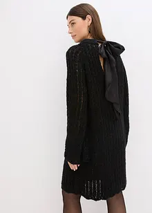 Strikket minikjole med satengsløyfe og paljetter, bonprix