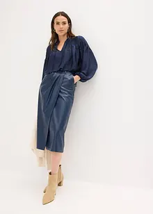 Midiskjørt i imitert skinn og omslagsmodell, bonprix