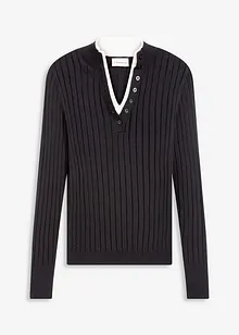 Ribbet, finstrikket genser med viskose i 2-i-1-stil, bonprix