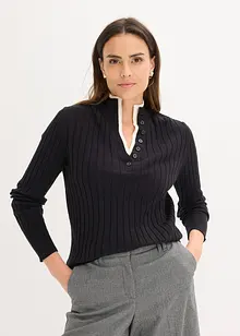 Ribbet, finstrikket genser med viskose i 2-i-1-stil, bonprix