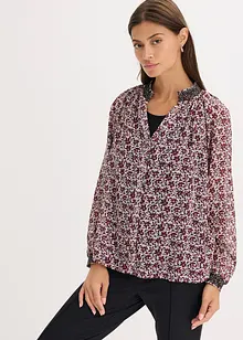 Chiffonbluse med mønster og broderi, bonprix