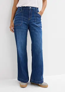 Wide Leg-jeans Mid Waist med påsatte lommer, bonprix