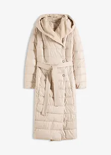 Vannavvisende, vattert kåpe med besetning i ullstil og knytebelte (2 deler), bonprix