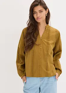 Bluse i bomull med blondedetaljer, bonprix