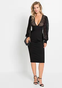 Figurnær midikjole med blonde, bonprix