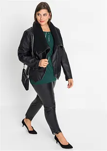 Jakke i imitert skinn med sjalskrage, bonprix