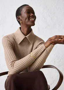 Ribbestrikket genser i merinoull, bonprix