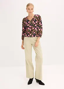 Chiffonbluse med blomsterprint og rynking i falden, bonprix