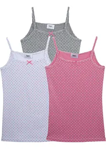 Singlet med myk bomull og satengsløyfe (3-pack), bonprix