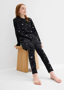 Lang topp og leggings med myk, økologisk bomull og glittertrykk (4-delt sett), bonprix
