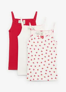 Singlet i mykt ribbemateriale med satengsløyfe (3-pack), bonprix