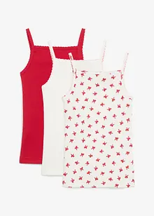 Singlet i mykt ribbemateriale med satengsløyfe (3-pack), bonprix