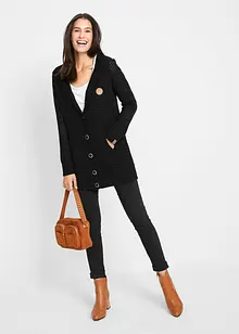 Lang cardigan med hette, bonprix