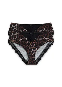 Truse med høy midje og nydelige blonder (2-pack), bonprix