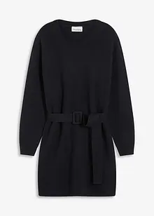 Kort strikkekjole med myk ullandel og belte, bonprix