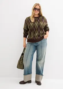 Finstrikket genser med rutemønster, bonprix
