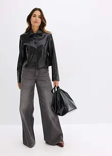 Kort jakke i imitert skinn med glossy, preget krokodillemønster, bonprix