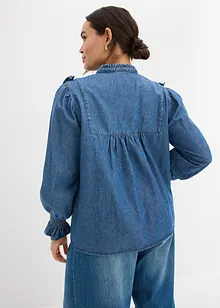 Denimbluse med rysjer, bonprix