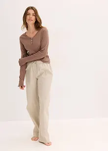 Loungewear-ribbetopp og vevd bukse, bonprix