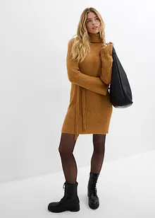 Kort, ribbestrikket kjole med rullekrage, bonprix