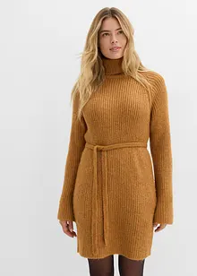 Kort, ribbestrikket kjole med rullekrage, bonprix