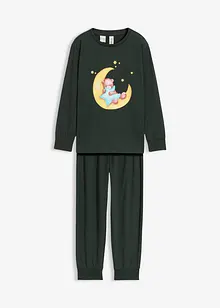 Pyjamas i myk bomull med trykk som lyser om natten (2-delt sett), bonprix