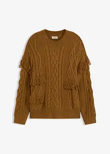 Oversized genser med frynser, bonprix