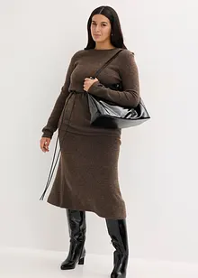 Strikket topp med ull og knytebånd i imitert skinn, bonprix