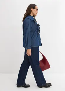 Denimbluse i 100% bomull med volanger, bonprix