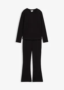 Langermet topp og jerseybukse, ribbet (2-delt sett), bonprix