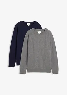 Finstrikket genser i 100% bomull (2-pack), bonprix