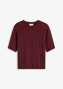 Finstrikket, kortermet genser med strass, bonprix