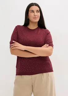 Finstrikket, kortermet genser med strass, bonprix