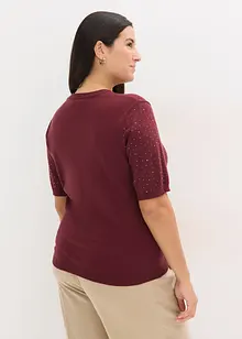 Finstrikket, kortermet genser med strass, bonprix