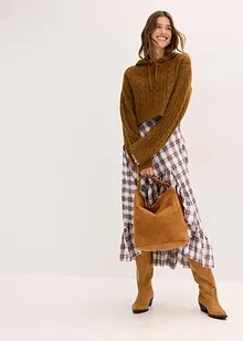 Grovstrikket genser med hette, bonprix