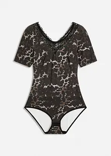 Body med halvlange ermer av modal med blonde, bonprix