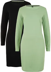 Figurnær jerseykjole i bomull med stretch (2-pack), bonprix