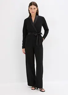 Jumpsuit i strukturert krepp med innfelling i sateng, bonprix