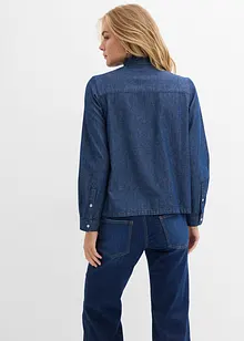 Denimbluse i 100% bomull med volanger, bonprix