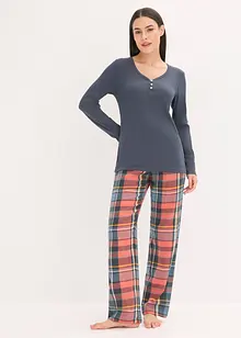 Pyjamas med ribbetopp og flanellbukse med glittergarn, bonprix