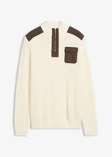 Grovstrikket troyer-genser med vevd besetning, bonprix