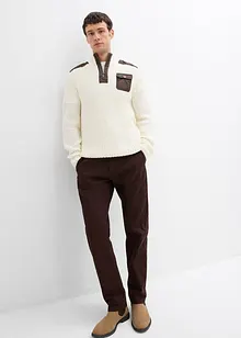 Grovstrikket troyer-genser med vevd besetning, bonprix