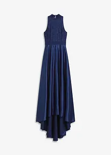 Maxikjole av sateng med glans og blonde, bonprix