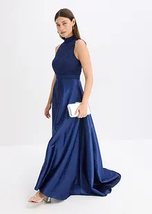 Maxikjole av sateng med glans og blonde, bonprix