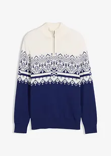 Genser i 100% bomull med kort glidelås og koftemønster, bonprix