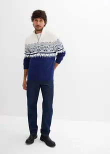 Genser i 100% bomull med kort glidelås og koftemønster, bonprix