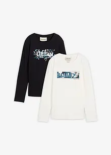 Langermet topp i 100% økologisk bomull (2-pack), bonprix