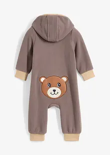 Fleeceoverall med hette og bamse-applikasjon, bonprix